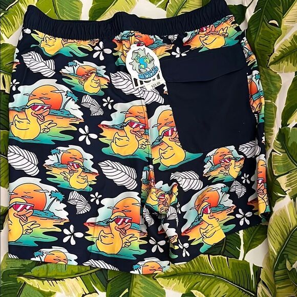 NWT Neff Men's Swim Board Shorts - Black with Duck Print - Picture 3 of 3